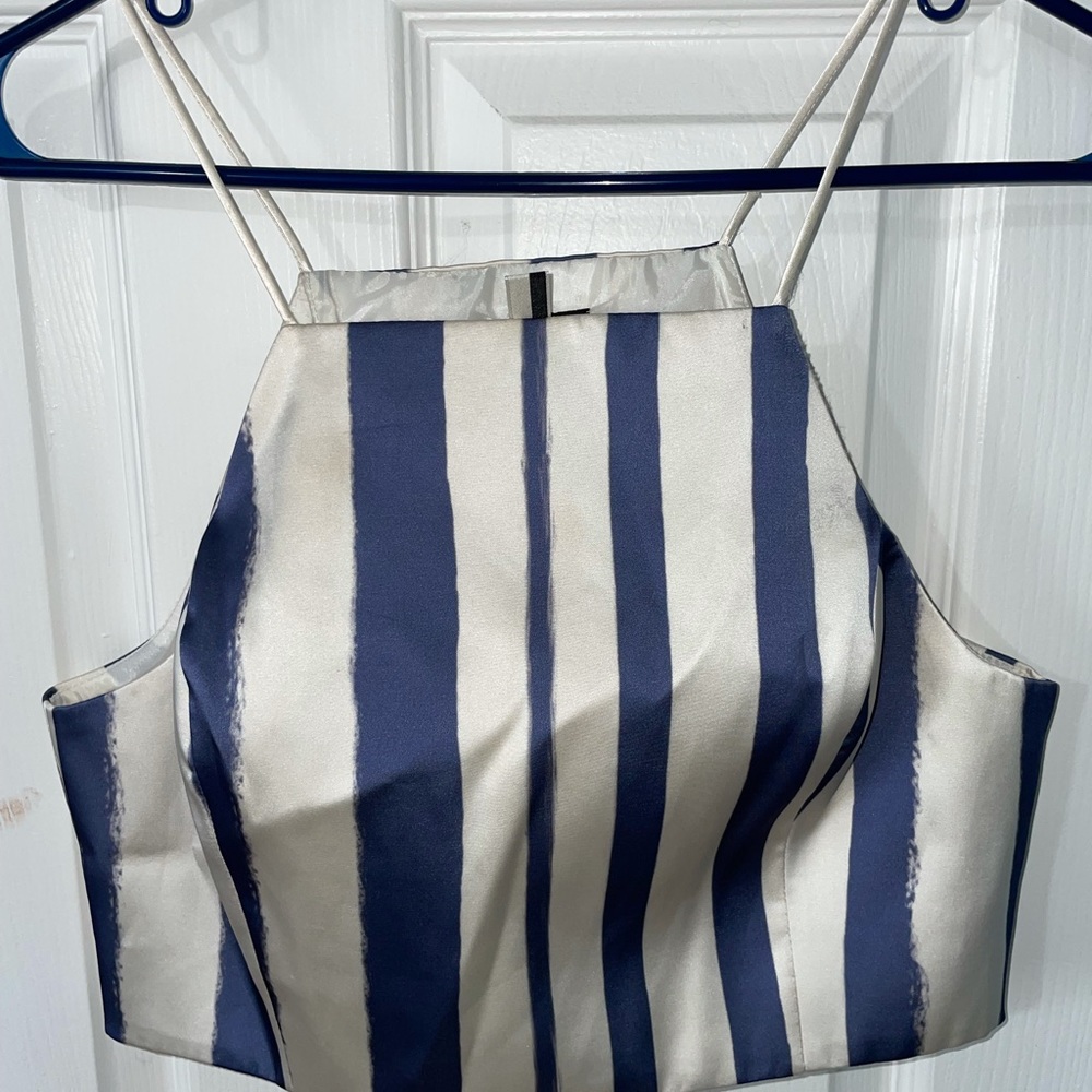 Top Shop silk crop top Ivory/Blue